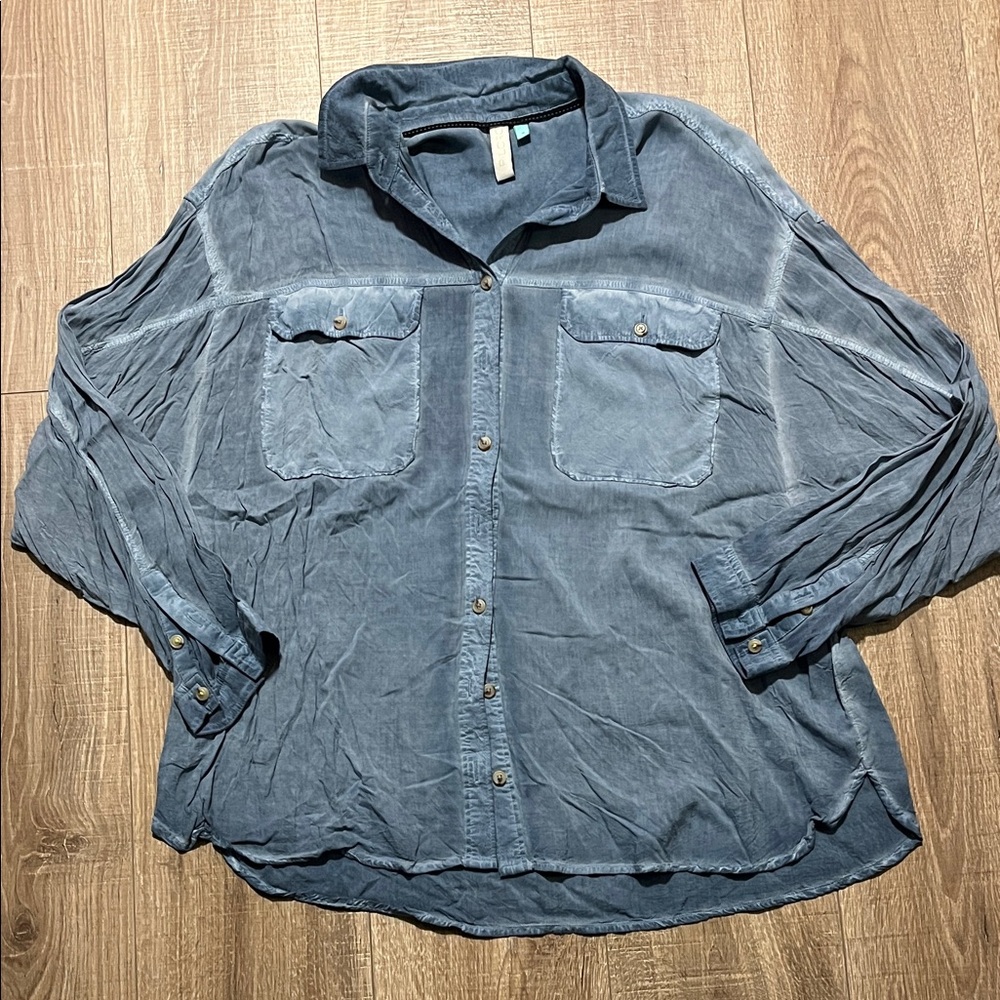Pilcro Anthro Casual Lightweight Denim-looking Blue Button Down Shirt Size 1X
